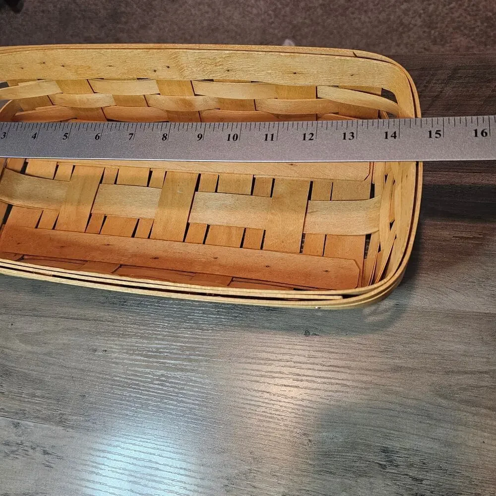 Vintage Longaberger Bread Basket Handwoven Brown Rectangle Wood Signed 1996